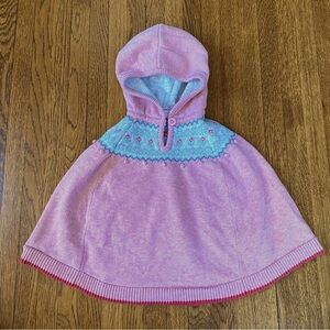 Angel Dear 4T Pink Hooded Poncho Sweater with Blue Accents